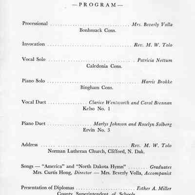 Traill County Rural Schools: 15 June 1955 Eighth Grade Graduation Program