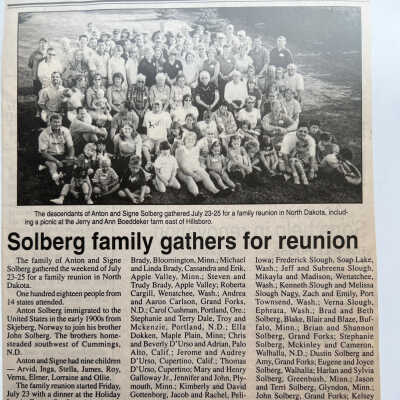 Solberg family: Anton and Signe Solberg, of Traill County, and their descendants
