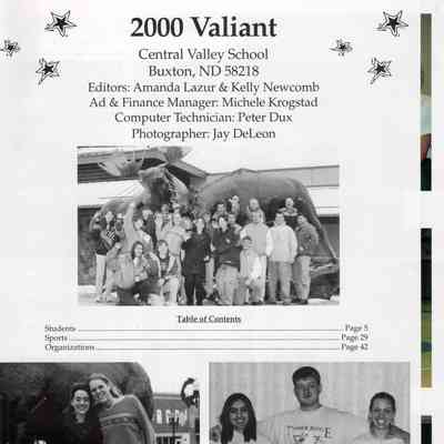 Central Valley High School 1999 Yearbook: Title, Editors, Ad & Finance manager, Computer Technician, and Photographer, and Table of Contents, page 3