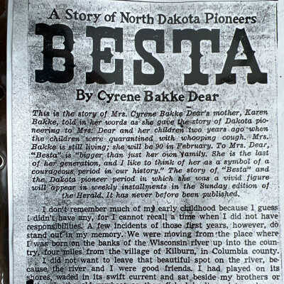 Bakke family: Karen ‘Besta’ Bakke, Traill County pioneer stories