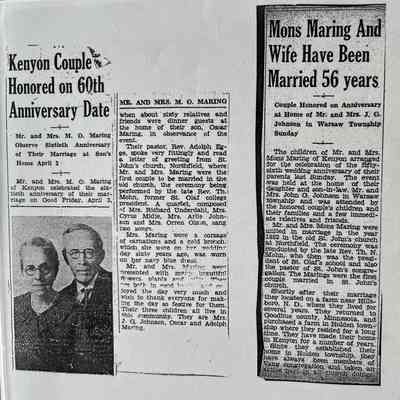 Mons & Marie (Lee) Maring: Newspaper articles on wedding annivaries