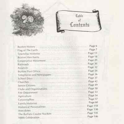 Buxton Centennial, 1880-1980: Book Table of Contents, page 3