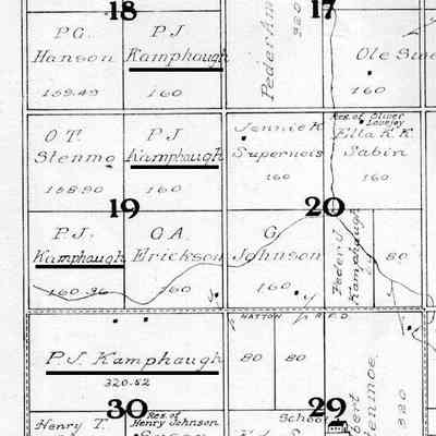 1927 Standard Atlas of Grand Forks County, North Dakota: P. J. Kamphaug land in portion of Washington Township, page 24