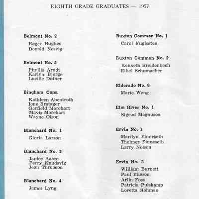 Traill County Rural Schools: 14 June 1957 Eighth Grade Graduates, page 1