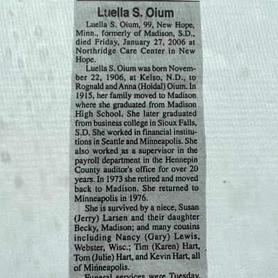 Obituary, Luella Oium