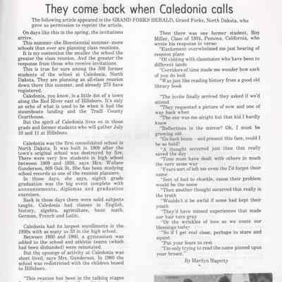 Caledonia School Reunion, 1976: Reprint of Article in Grand Forks Herald