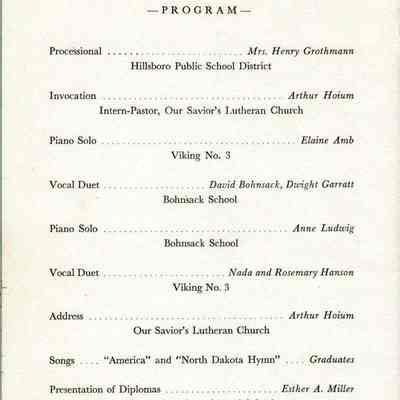 Traill County Rural Schools: 1962 Eighth Grade Graduation, Program