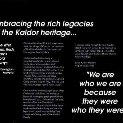 2015 Kaldor Reunion Book: Preface by Susie (Kaldor) Heaton