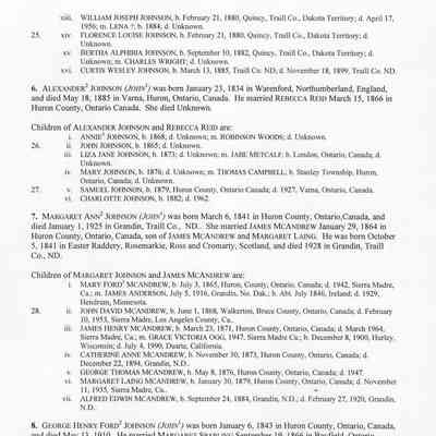 Descendants of John and Mary (Ford) Johnson: Chart, page 3