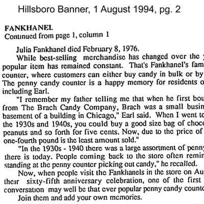 Hillsboro Banner, 1 August 1994, page 2: Fankhanel's Variety Store. open house plans