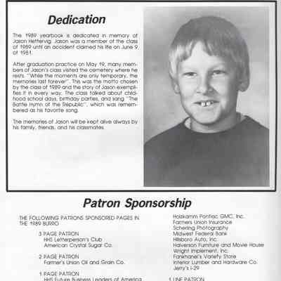 Hillsboro High School: 1989 Yearbook dedication on page 84