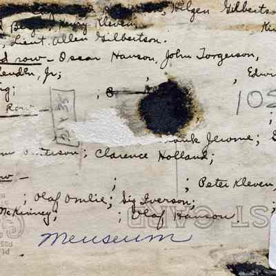 Back of postcard with names of soldiers