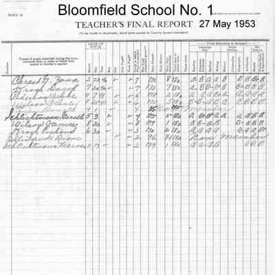 Bloomfield School No. 1, 1953 Teacher's Report