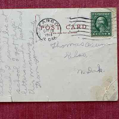 1914 Postcard to Thomas Oium, Kelso, ND, from Harland