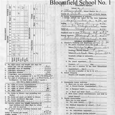 Bloomfield School No. 1, 1935 Teacher's Report: Alice M. Mergenthal, Teacher