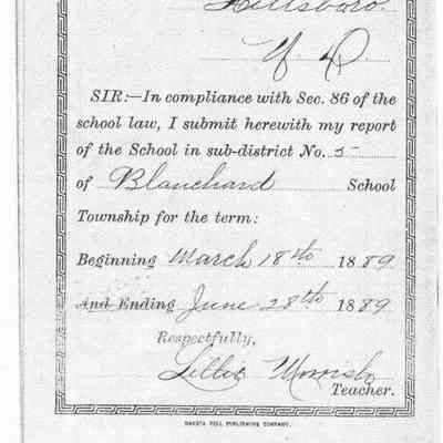 Blanchard School No. 5, 1889 Spring Term: Lillie Morrish, Teacher's Report