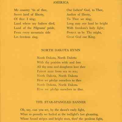 Traill County Rural Schools: 17 June 1955 Eighth Grade Graduation program songs