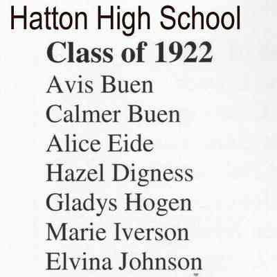Hatton High School: Class of 1922 list of graduating students