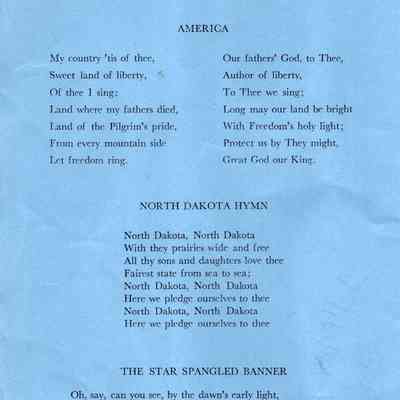Traill County Rural Schools: 14 June 1957 Eighth Grade Graduation Program songs