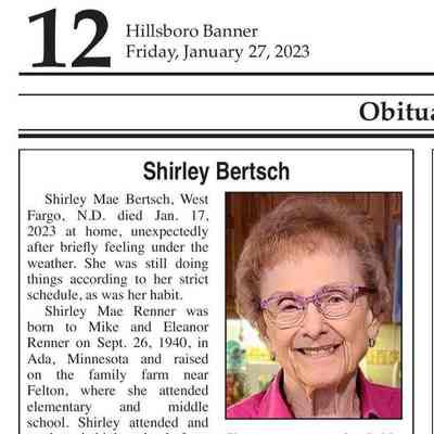 Hillsboro Banner, 27 January 2023: Obituary, Shirley (Renner) Bertsch