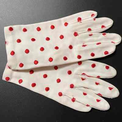 White & Red Polka Dot Gloves 1950-60s