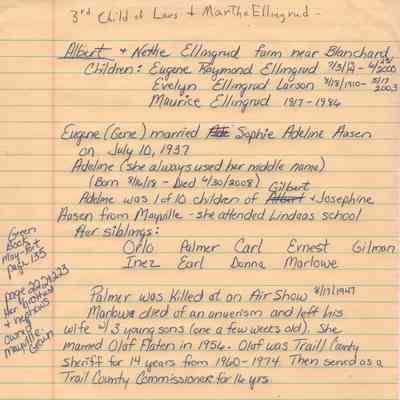 one-page Ellingrud document: Albert and Nettie Ellingrud, and son Eugene and his wife Adeline Aasen