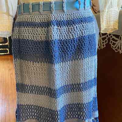 Two Toned Blue Crocheted Apron