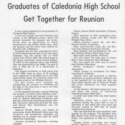 Caledonia School Reunion, 1981: Reprint of article by the Valley Journal