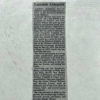 Obituary, Lorraine (Wilson) Arnegard