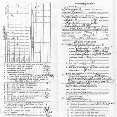 Bloomfield School No. 1: Bertha Vettel, Teacher's Report, 20 May 1940