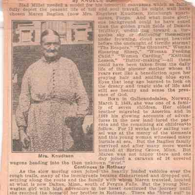 newspaper article: The life of Mary (Baglien) Knudtson