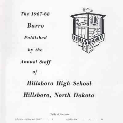 Hillsboro High School: 1968 Yearbook title and contents page