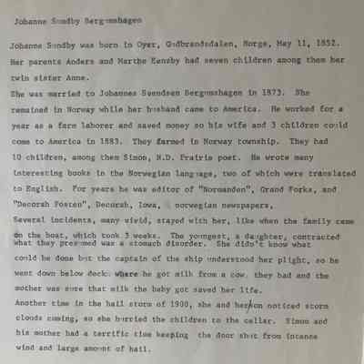 Family history, page 2: Johanna Sundby