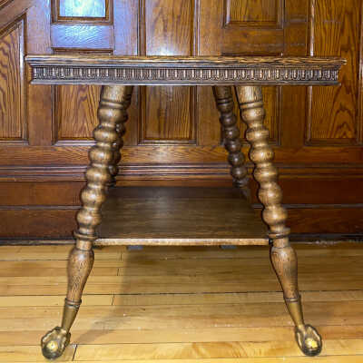 Oak Parlor Table with Marble Clawed Feet - Wold Farm