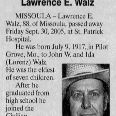 Obituary, Lawrence Edward Walz: The Missoulian, 2 Oct. 2005, courtesy Newspapers.com