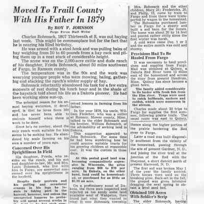 Fargo Forum article by Roy Johnson, Staff Writer: Charles Bohnsack history