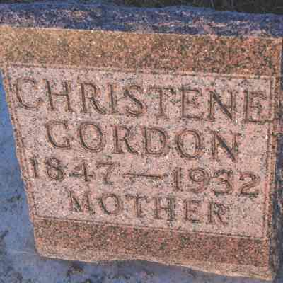 Salem Lutheran Cemetery, Bingham Township, Traill County, ND: Grave-monument, Christene (Klomseth) Gordon (Mrs. Chas Gordon), courtesy US Find-a-Grave