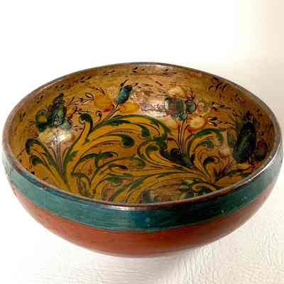 Norwegian Rosemaled Wooden Ale Bowl