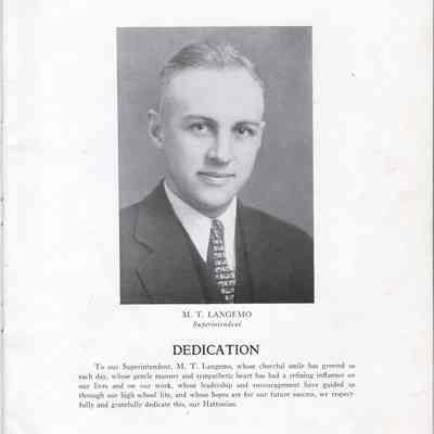 Hatton High School 1934 Yearbook: Dedication page, M. T. Langemo, Superintendent