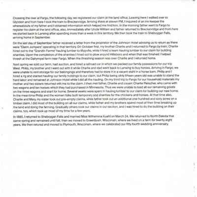 Page 2, Autobiography, 1939, William Bohnsack, Plymouth, Wisconsin: Original courtesy of Historical Data Project, Bismarck, ND; retyped by Jackie (Baumgartner) Ausk, descendent of Ernestina (Bohnsack) Fleischer