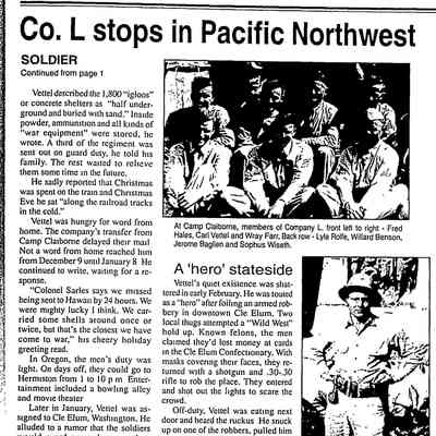 Page 9, Hillsboro Banner, 26 October 2002: Soldier Carl Vettel letters home article by Michelle McLean, part 2