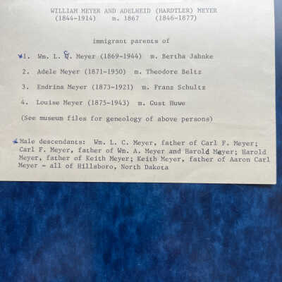 Meyer family: William and Adelheid (Hardtler) Meyer, and descendants of Hillsboro, Traill County, ND
