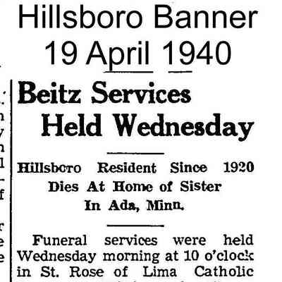 Beitz family: Henry Beitz, 1920 to 1940 resident of Herbert Township, Traill County, North Dakota