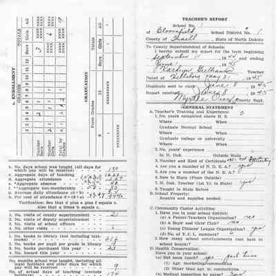 Bloomfield School No. 1: Kathryn Gulhanson, Teacher's Report, 31 May 1945