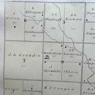 1892 plat map, Traill County, ND: J. Nelson farm, West half, Section 6, Bloomfield Township.