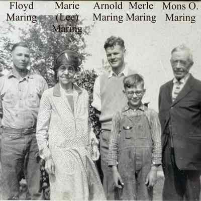 Mon & Marie (Lee) Maring with grandsons Floyd, Arnold and Merle: Family photo of grandparents with grandsons.