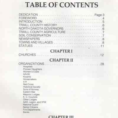 Traill County History, Vol. II: Yesteryears in Traill: Table of Contents, page 2