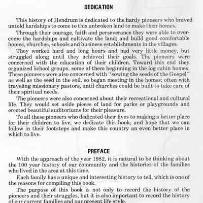Hendrum Centennial Book, 1882-1982, Dedication & Preface, page 2