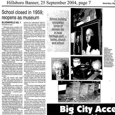 Hillsboro Banner, 25 September 2004, page 7: Bloomfield School No. 1 reopens