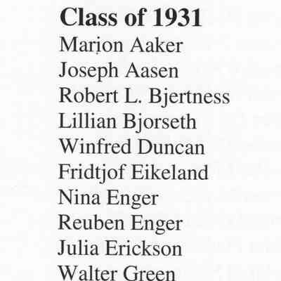 Hatton High School: Class of 1931 list of graduating students